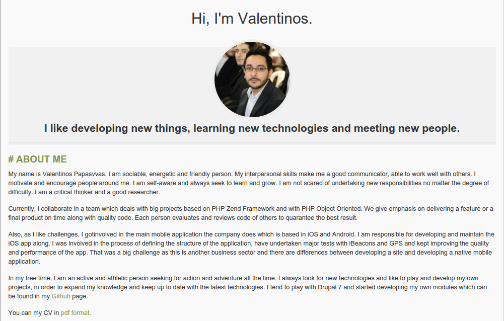 About me Section Drupal Resume