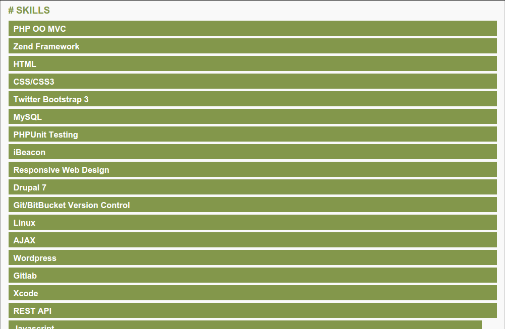 Skill Section Drupal Resume